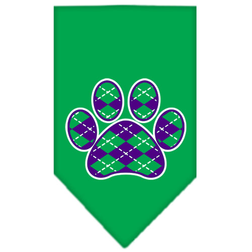 Argyle Paw Purple Screen Print Bandana Emerald Green Small